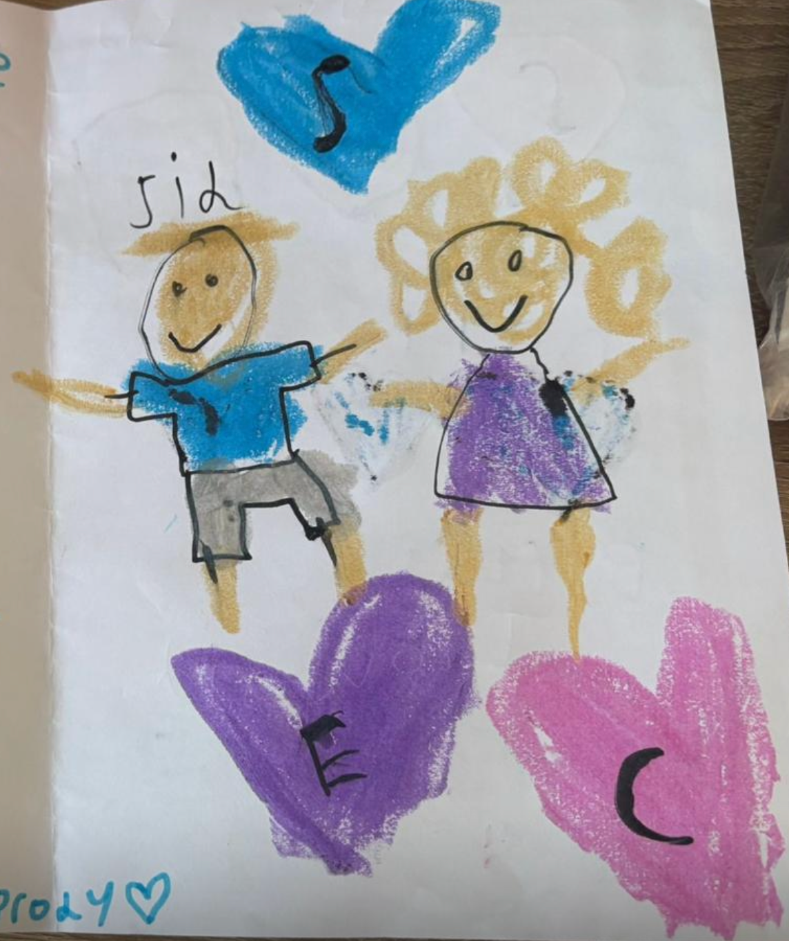 Original colourful drawing of two people and hearts